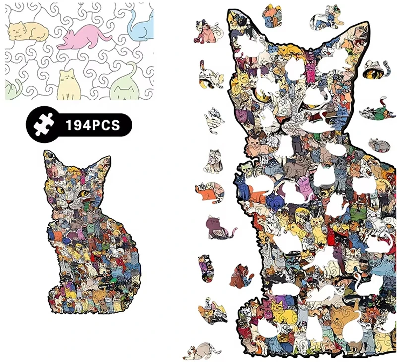 Dėlionė Jokomisiada Wooden puzzle CAT 2 in 1 Piggy bank with cross - VINTAGE A3 195pcs ZA6553