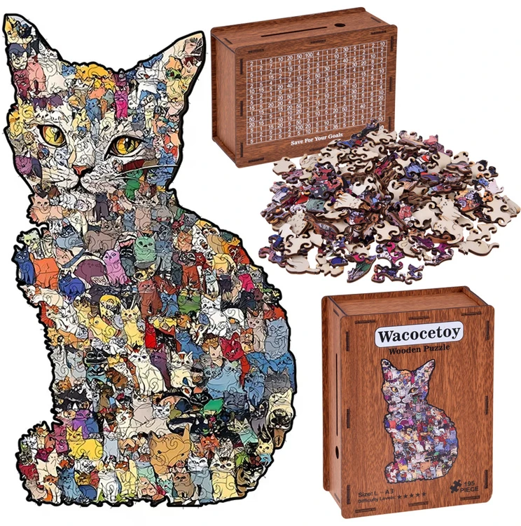 Dėlionė Jokomisiada Wooden puzzle CAT 2 in 1 Piggy bank with cross - VINTAGE A3 195pcs ZA6553