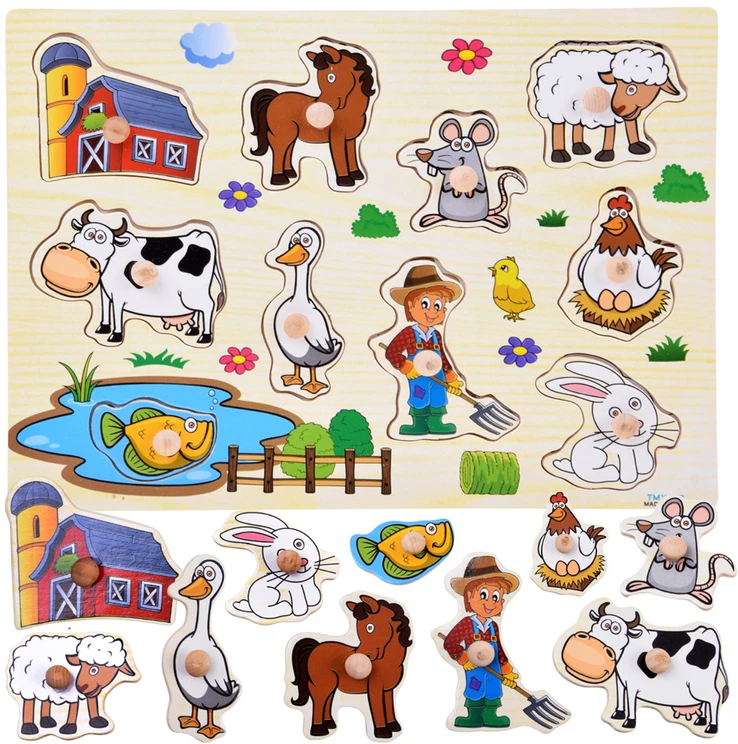 Dėlionė Jokomisiada Wooden puzzle FARMA puzzle with handles - 10 pieces ZA6416