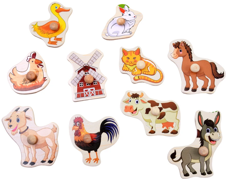 Dėlionė Jokomisiada Wooden puzzle FARMA puzzle with handles and English words - 10 pieces ZA6418