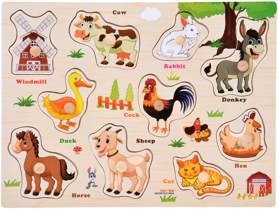 Dėlionė Jokomisiada Wooden puzzle FARMA puzzle with handles and English words - 10 pieces ZA6418