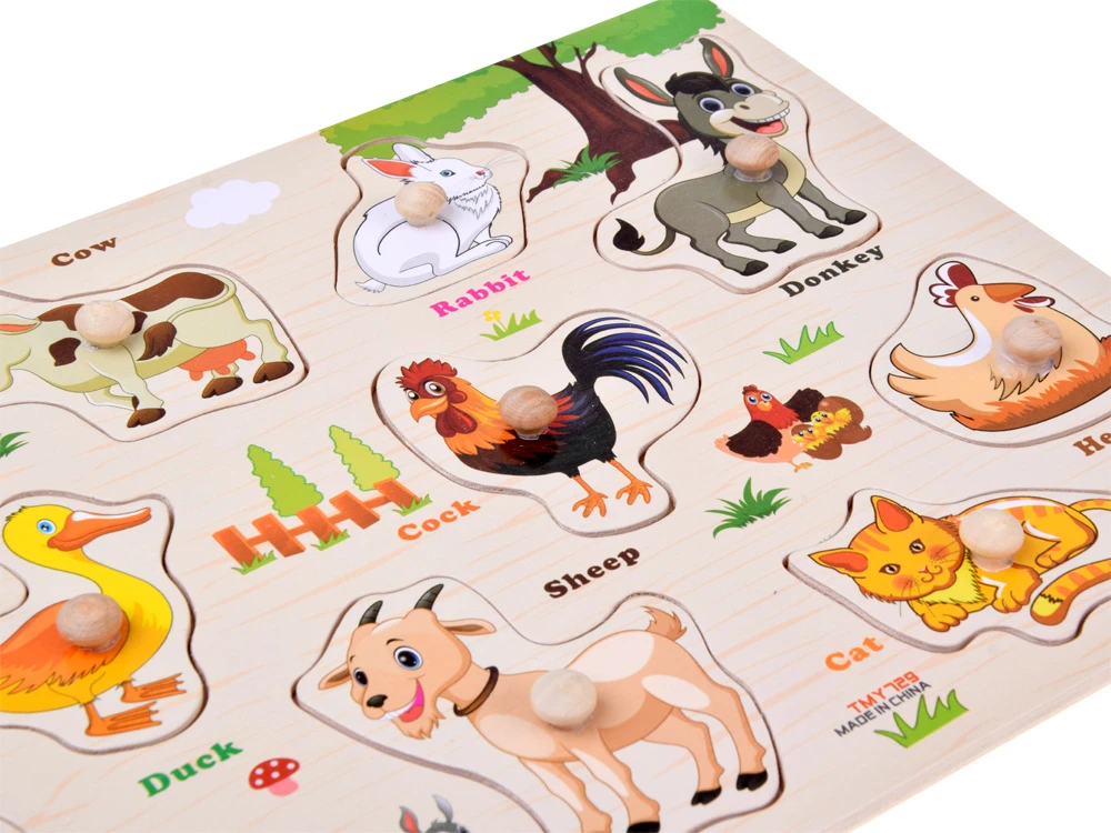 Dėlionė Jokomisiada Wooden puzzle FARMA puzzle with handles and English words - 10 pieces ZA6418