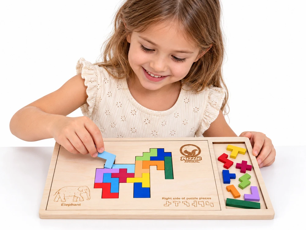Jokomisiada Medinis dėlionės žaidimas TETRIS 6 gyvūnai + pikselių kaladėlės ZA6244