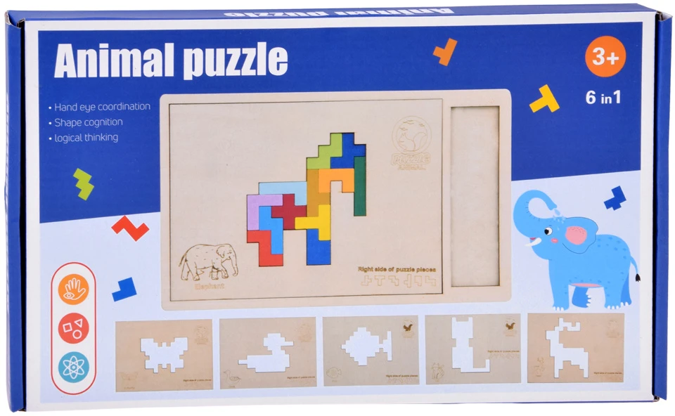 Jokomisiada Medinis dėlionės žaidimas TETRIS 6 gyvūnai + pikselių kaladėlės ZA6244