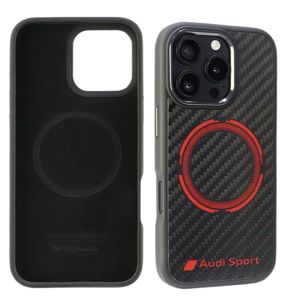Apple iPhone 16 Pro Max Audi Carbon Fiber Sport Raudona Circle MagSafe (AUS-TPUPCMIP16PM-RSQ/D5-BK) dėklas telefonui juodos spalvos aprašymas - Prekės nuotrauka Apple iPhone 16 Pro Max Audi Carbon Fiber Sport Raudona Circle MagSafe (AUS-TPUPCMIP16PM-RSQ/D5-BK) dėklas telefonui juodos spalvos aprašymas - Prekės nuotrauka