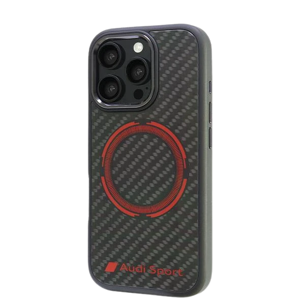 Apple iPhone 16 Pro Max Audi Carbon Fiber Sport Raudona Circle MagSafe (AUS-TPUPCMIP16PM-RSQ/D5-BK) dėklas telefonui juodos spalvos aprašymas - Prekės nuotrauka Apple iPhone 16 Pro Max Audi Carbon Fiber Sport Raudona Circle MagSafe (AUS-TPUPCMIP16PM-RSQ/D5-BK) dėklas telefonui juodos spalvos aprašymas - Prekės nuotrauka