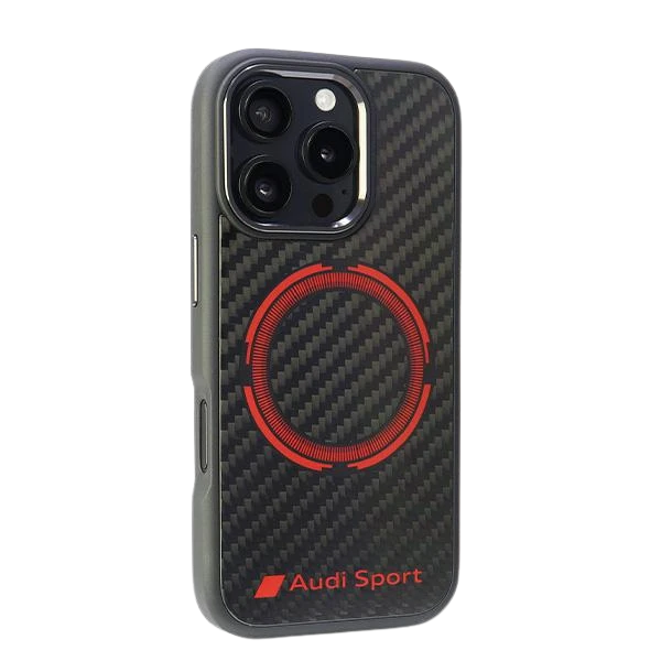 Apple iPhone 16 Pro Max Audi Carbon Fiber Sport Raudona Circle MagSafe (AUS-TPUPCMIP16PM-RSQ/D5-BK) dėklas telefonui juodos spalvos aprašymas - Prekės nuotrauka Apple iPhone 16 Pro Max Audi Carbon Fiber Sport Raudona Circle MagSafe (AUS-TPUPCMIP16PM-RSQ/D5-BK) dėklas telefonui juodos spalvos aprašymas - Prekės nuotrauka