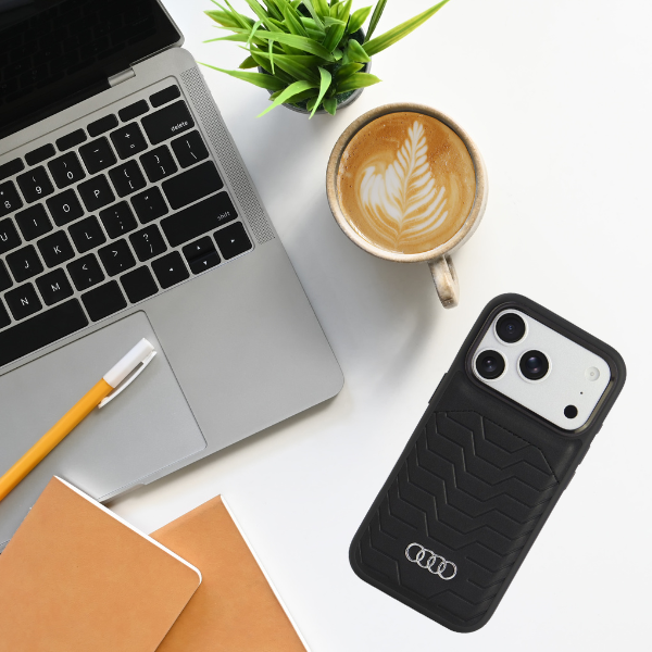 Dėklas Audi GT Synthetic Leather MagSafe Case for iPhone 18 Pro / 17 Pro - Juodas aprašymas - Prekės nuotrauka