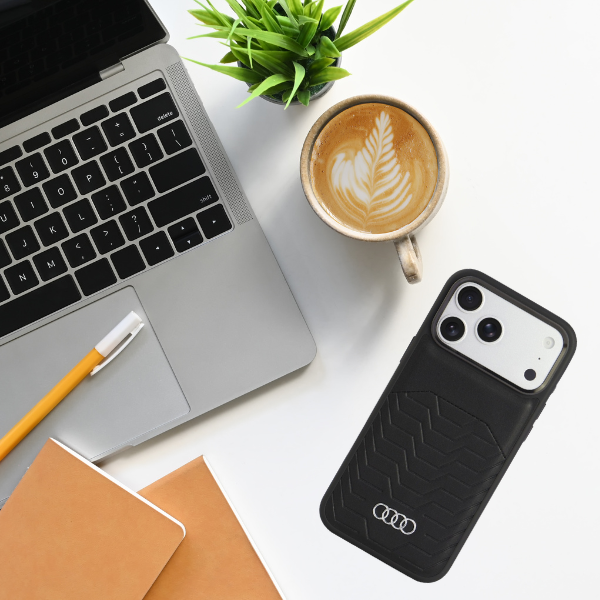 Dėklas Audi GT Synthetic Leather MagSafe Case for iPhone 18 Pro Max / 17 Pro Max - Juodas aprašymas - Prekės nuotrauka