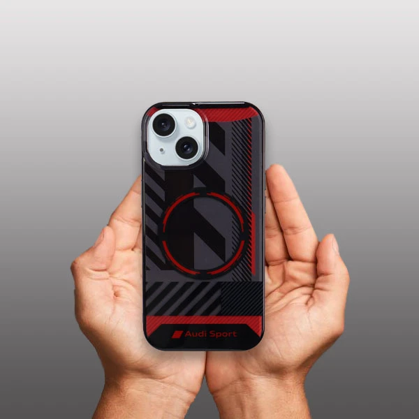 Apple iPhone 13 / 14 / 15 Audi dėklas IML Sport MagSafe Case (AU-IMLMIP15-RSQ/D2-BK) juodos spalvos aprašymas - Prekės nuotrauka Apple iPhone 13 / 14 / 15 Audi dėklas IML Sport MagSafe Case (AU-IMLMIP15-RSQ/D2-BK) juodos spalvos aprašymas - Prekės nuotrauka