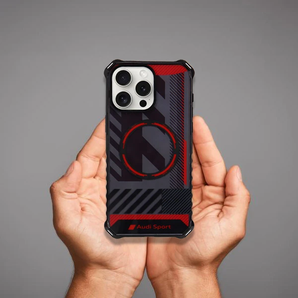 Apple iPhone 15 Pro Audi dėklas IML Sport MagSafe Case (AU-IMLMIP15P-RSQ/D2-BK) juodos spalvos aprašymas - Prekės nuotrauka