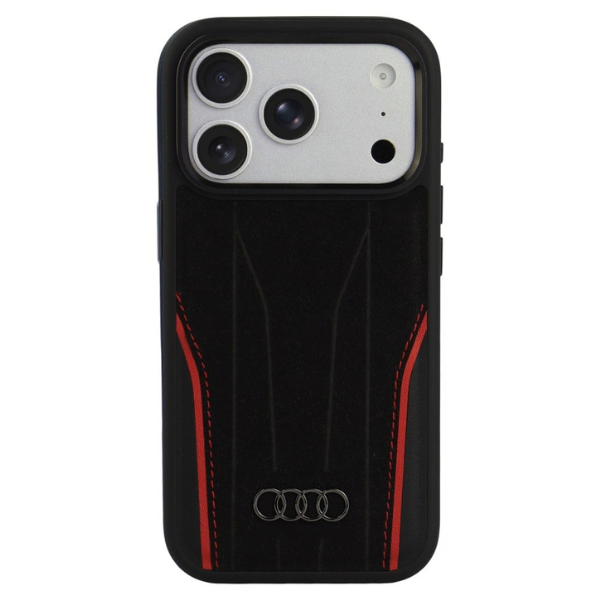 Dėklas Audi R8 Genuine Leather MagSafe Case for iPhone 18 Pro / 17 Pro - Juodas and Raudona aprašymas - Prekės nuotrauka