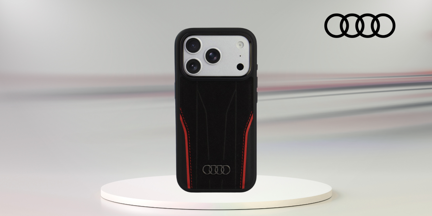Dėklas Audi R8 Genuine Leather MagSafe Case for iPhone 18 Pro / 17 Pro - Juodas and Raudona aprašymas - Prekės nuotrauka