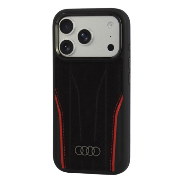 Dėklas Audi R8 Genuine Leather MagSafe Case for iPhone 18 Pro / 17 Pro - Juodas and Raudona aprašymas - Prekės nuotrauka