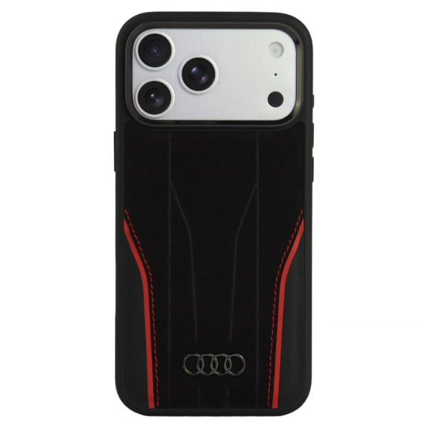 Dėklas Audi R8 Genuine Leather MagSafe Case for iPhone 18 Pro Max / 17 Pro Max - Juodas and Raudona aprašymas - Prekės nuotrauka