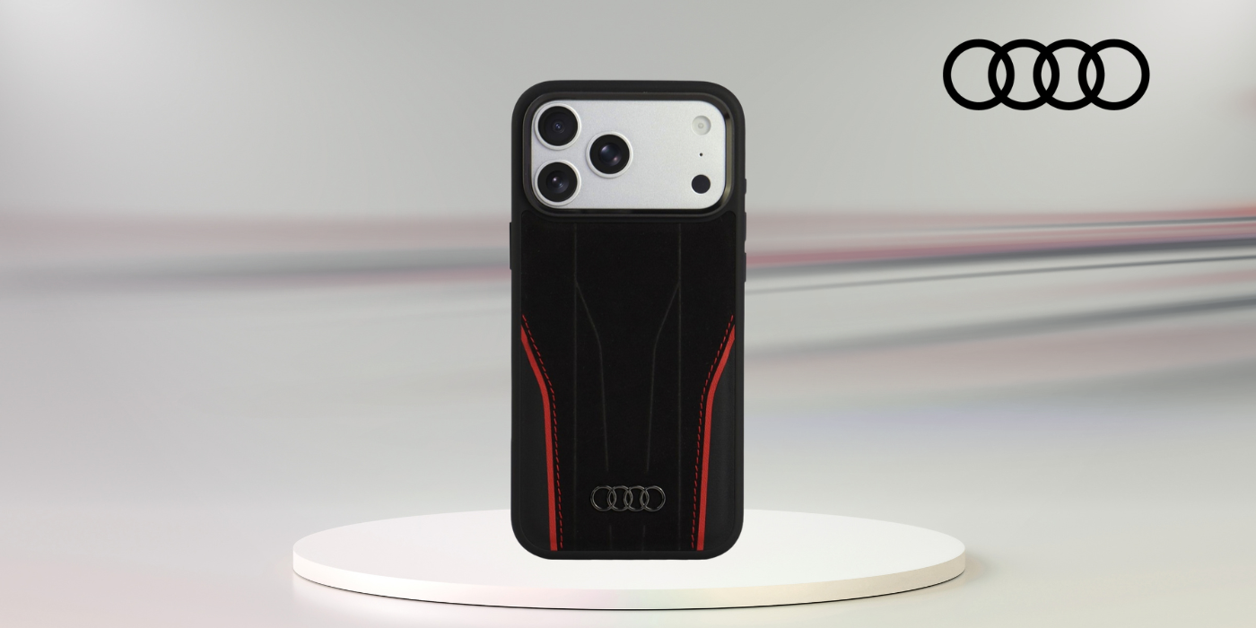 Dėklas Audi R8 Genuine Leather MagSafe Case for iPhone 18 Pro Max / 17 Pro Max - Juodas and Raudona aprašymas - Prekės nuotrauka