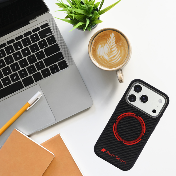 Dėklas Audi RSQ Carbon Fiber Sport Raudona Circle MagSafe Case for iPhone 18 Pro / 17 Pro - Juodas aprašymas - Prekės nuotrauka