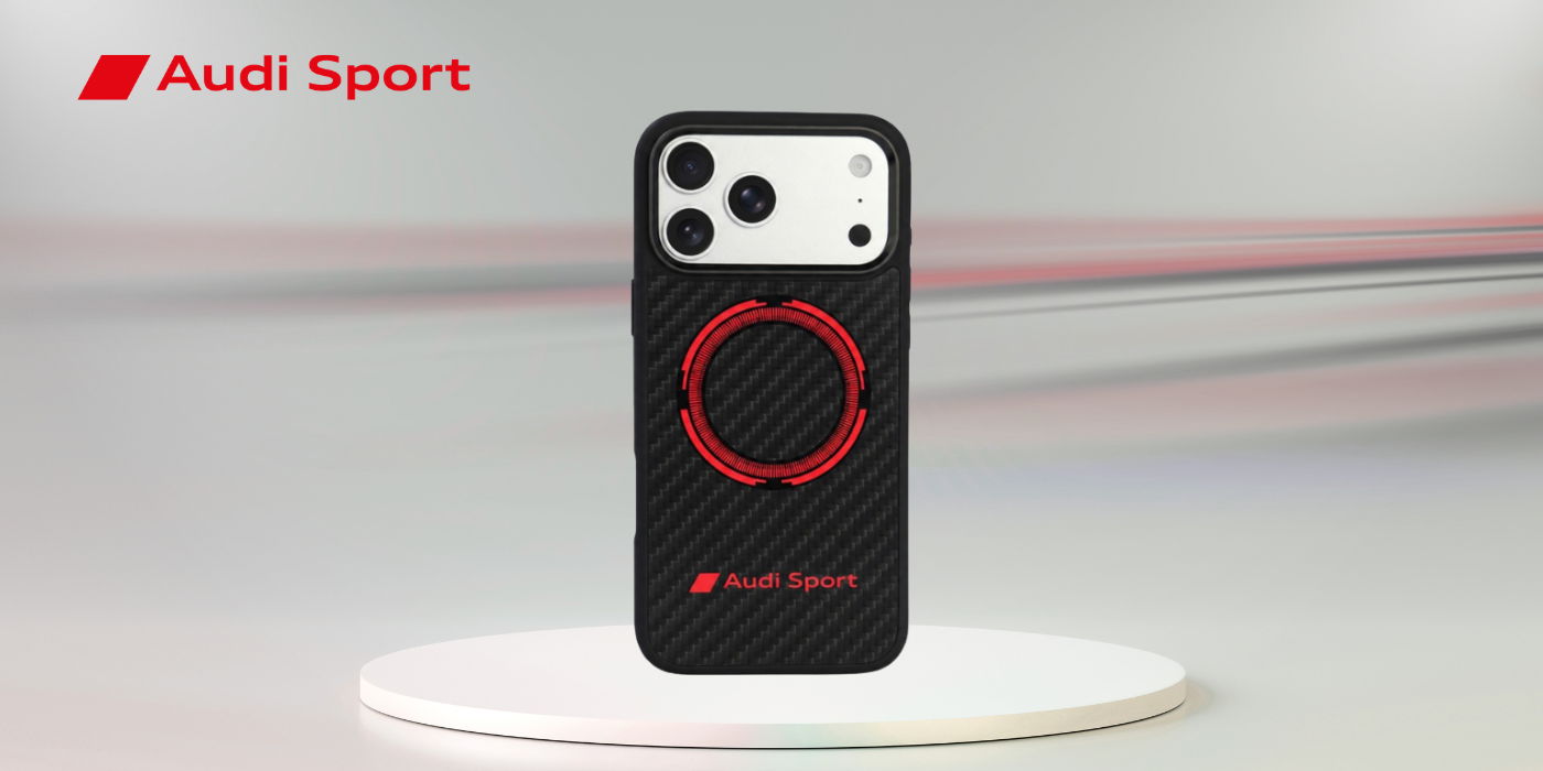 Audi RSQ anglies pluošto sportinis raudonas apskritas MagSafe dėklas iPhone 18 Pro Max / 17 Pro Max - Juodas aprašymas - Prekės nuotrauka