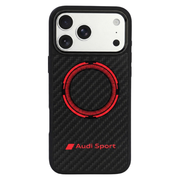 Audi RSQ anglies pluošto sportinis raudonas apskritas MagSafe dėklas iPhone 18 Pro Max / 17 Pro Max - Juodas aprašymas - Prekės nuotrauka