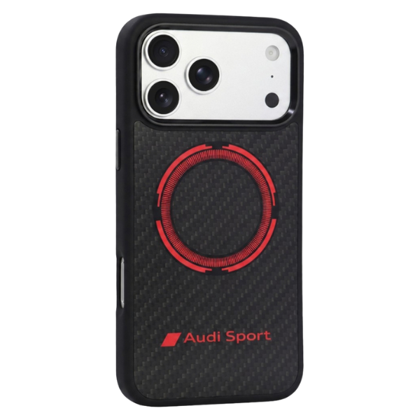 Audi RSQ anglies pluošto sportinis raudonas apskritas MagSafe dėklas iPhone 18 Pro Max / 17 Pro Max - Juodas aprašymas - Prekės nuotrauka