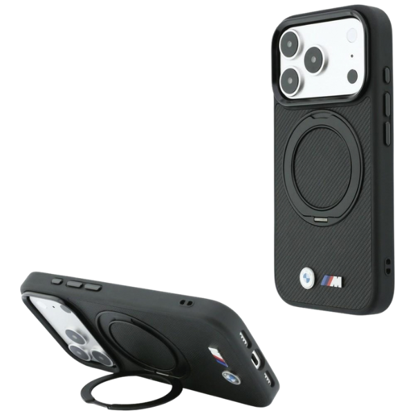 Dėklas BMW Kevlar Ring Stand 360 MagSafe Case for iPhone 18 Pro Max / 17 Pro Max - Juodas aprašymas - Prekės nuotrauka
