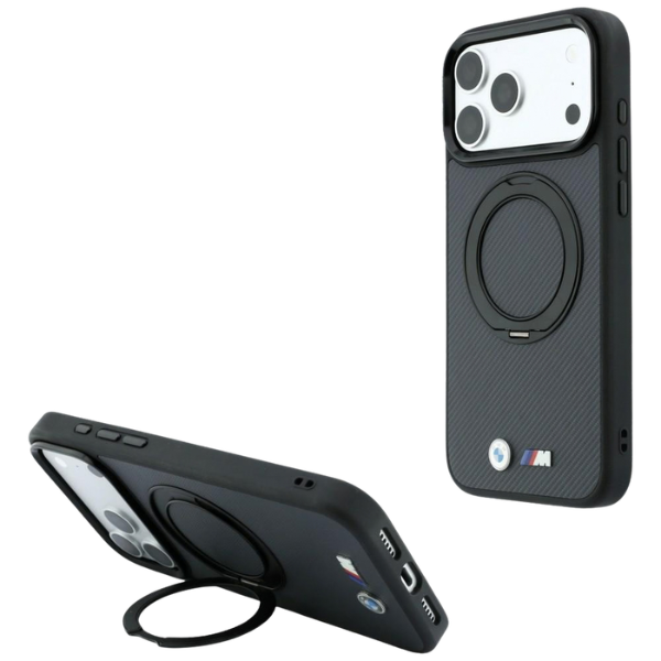 Dėklas BMW Kevlar Ring Stand 360 MagSafe Case for iPhone 18 Pro / 17 Pro - Dark Gray aprašymas - Prekės nuotrauka