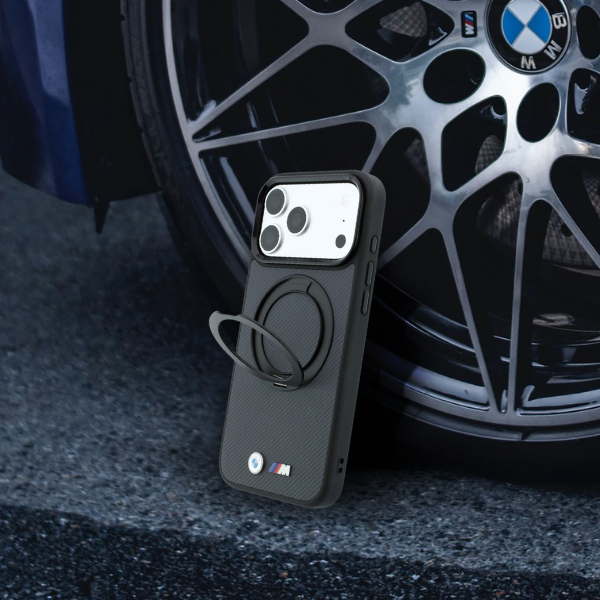 Dėklas BMW Kevlar Ring Stand 360 MagSafe Case for iPhone 18 Pro Max / 17 Pro Max - Dark Gray aprašymas - Prekės nuotrauka