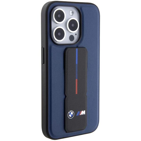BMW M Grip Stand Bicolor dėklas, skirtas iPhone 15 Pro - mėlynas aprašymas - Prekės nuotrauka