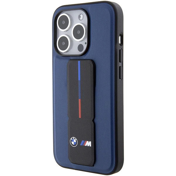 BMW M Grip Stand Bicolor dėklas, skirtas iPhone 15 Pro - mėlynas aprašymas - Prekės nuotrauka