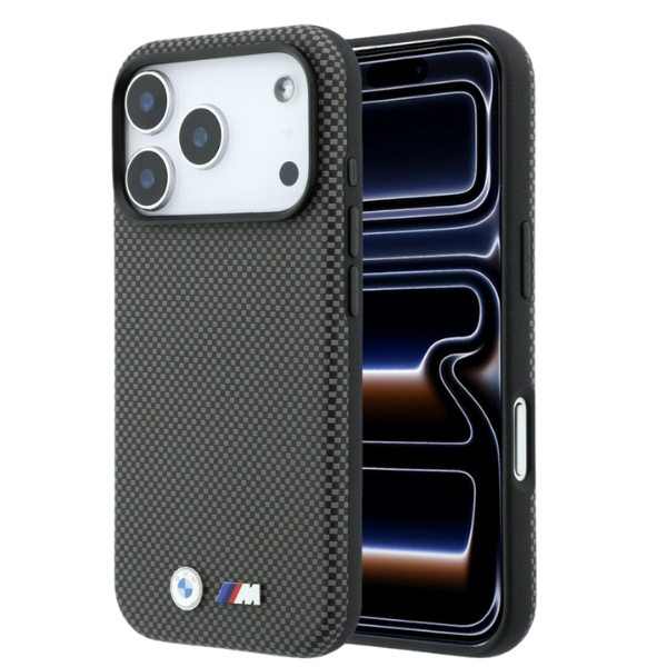 Dėklas BMW M Quadrille Kevlar Metal Logo MagSafe Case for iPhone 17 Pro Max / 18 Pro Max - Gray aprašymas - Prekės nuotrauka