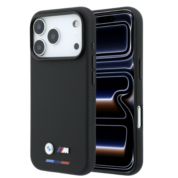 Dėklas BMW M Quadrille Kevlar Tricolor & Metal Logo MagSafe Case, skirtas iPhone 17 Pro / 18 Pro - Juoda aprašymas - Prekės nuotrauka
