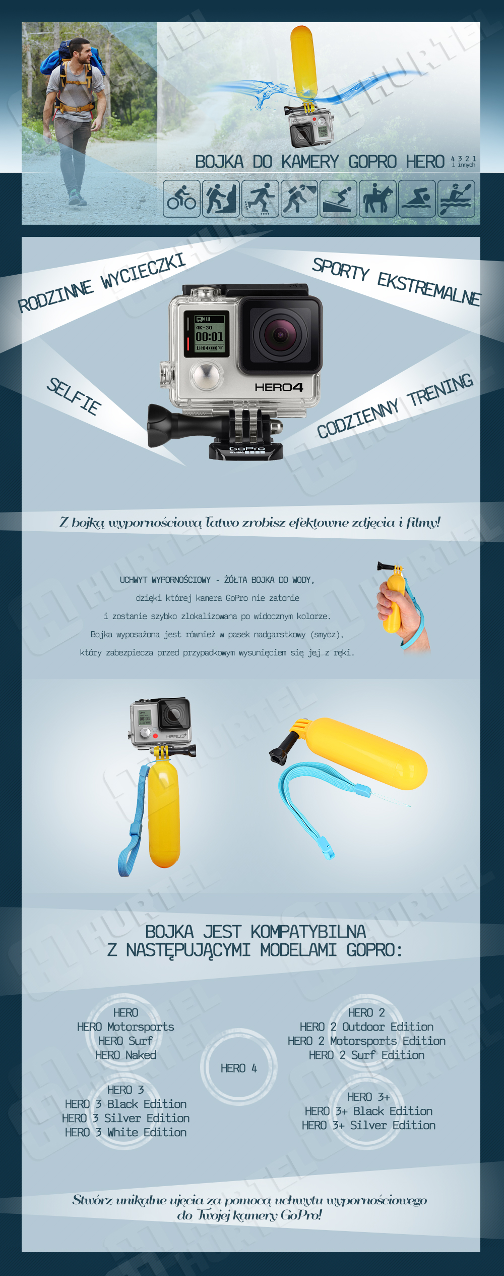 Hurtel Plūdrumo laikiklis GoPro SJCAM sporto kameroms aprašymas - Prekės nuotrauka