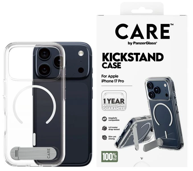 „Panzer Glass CARE by PanzerGlass“ apsauginis dėklas su atramėle „MagSafe“, skirtas „iPhone 17“ – permatomas aprašymas - Prekės nuotrauka „Panzer Glass CARE by PanzerGlass“ apsauginis dėklas su atramėle „MagSafe“, skirtas „iPhone 17“ – permatomas aprašymas - Prekės nuotrauka