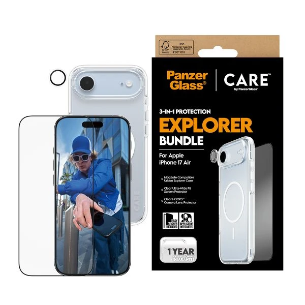Panzer Glass „CARE by PanzerGlass Flagship Explorer 3-in-1“ dėklas + stiklas + objektyvas, skirtas „iPhone Air“ aprašymas - Prekės nuotrauka