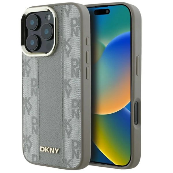 Dėklas DKNY Checkered Pattern Magsafe iPhone 16 Pro Case - rusvai gelsvas aprašymas - Prekės nuotrauka