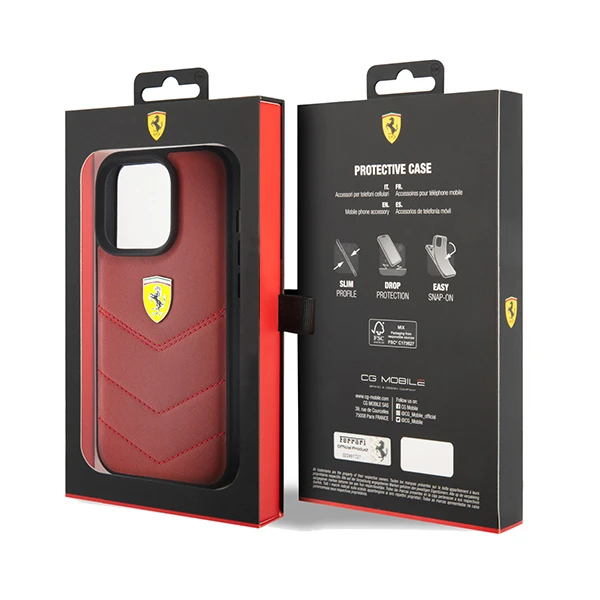 Ferrari Leather Stitched Lines dėklas, skirtas iPhone 15 Pro Max - raudonas aprašymas - Prekės nuotrauka