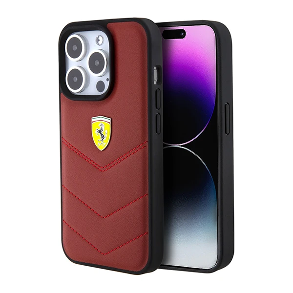 Ferrari Leather Stitched Lines dėklas, skirtas iPhone 15 Pro Max - raudonas aprašymas - Prekės nuotrauka