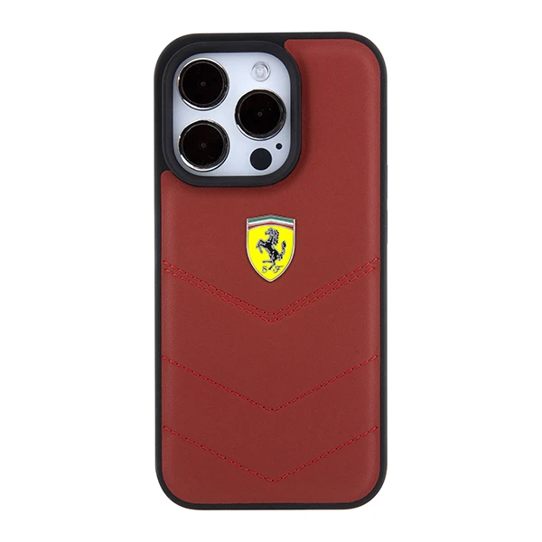 Ferrari Leather Stitched Lines dėklas, skirtas iPhone 15 Pro Max - raudonas aprašymas - Prekės nuotrauka