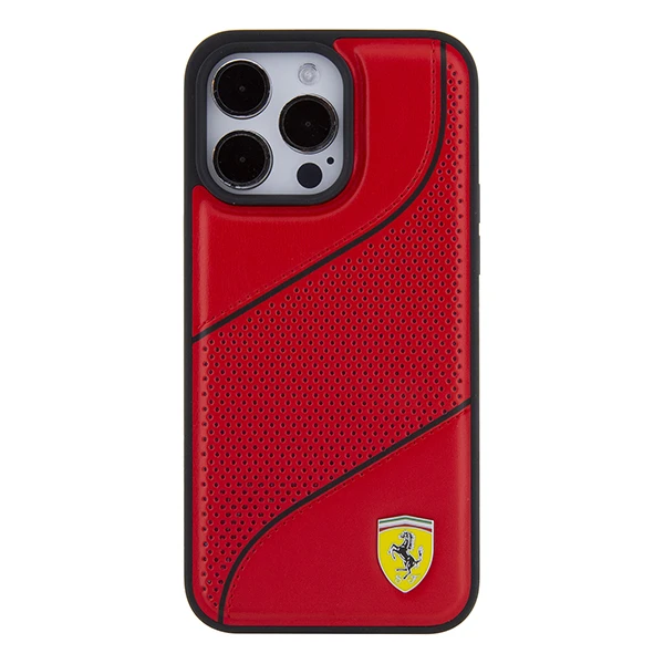 Ferrari Perforated Waves Metal Logo - dėklas skirtas Apple iPhone 15 Pro Raudona aprašymas - Prekės nuotrauka