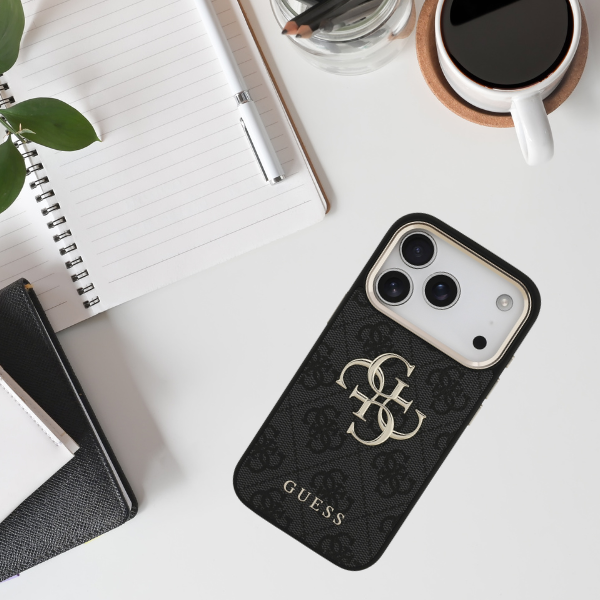 Dėklas Guess 4G Big 4G Classic Logo Case for iPhone 17 Pro / 18 Pro - Juodas and Gold aprašymas - Prekės nuotrauka