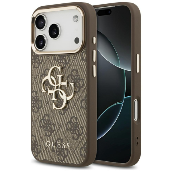 Dėklas Guess 4G Big 4G Classic Logo Case for iPhone 17 Pro Max / 18 Pro Max - Brown and Gold aprašymas - Prekės nuotrauka