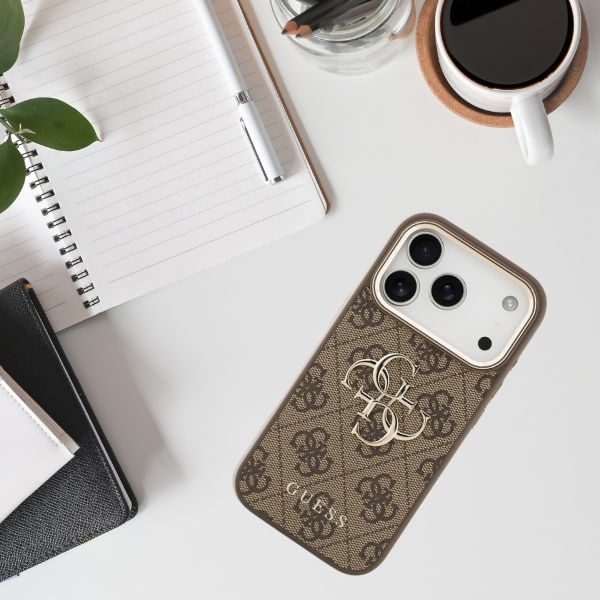 Dėklas Guess 4G Big 4G Classic Logo Case for iPhone 17 Pro Max / 18 Pro Max - Brown and Gold aprašymas - Prekės nuotrauka