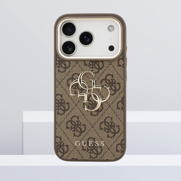 Dėklas Guess 4G Big 4G Classic Logo Case for iPhone 17 Pro Max / 18 Pro Max - Brown and Gold aprašymas - Prekės nuotrauka