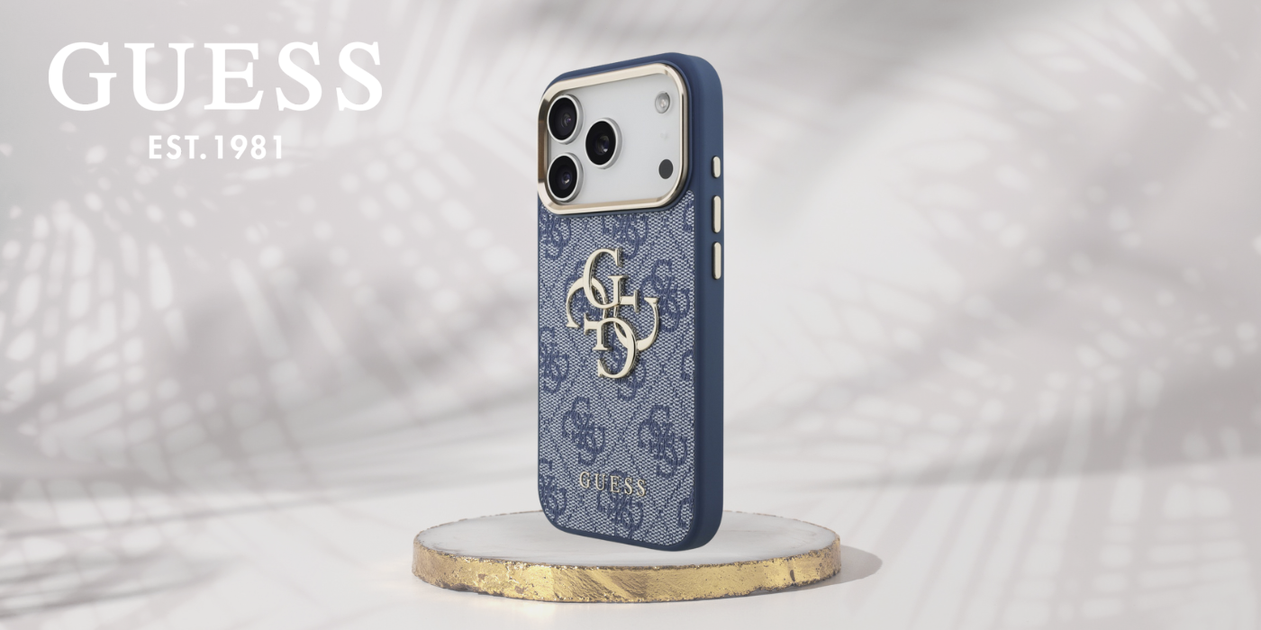 Guess 4G Big 4G Classic Logo dėklas, skirtas iPhone 18 Pro / 17 Pro - Mėlyna ir auksinė aprašymas - Prekės nuotrauka