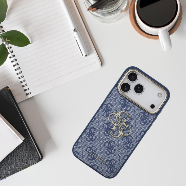 Dėklas Guess 4G Big 4G Classic Logo Case, skirta iPhone 18 Pro Max / 17 Pro Max – mėlyna ir auksinė aprašymas - Prekės nuotrauka