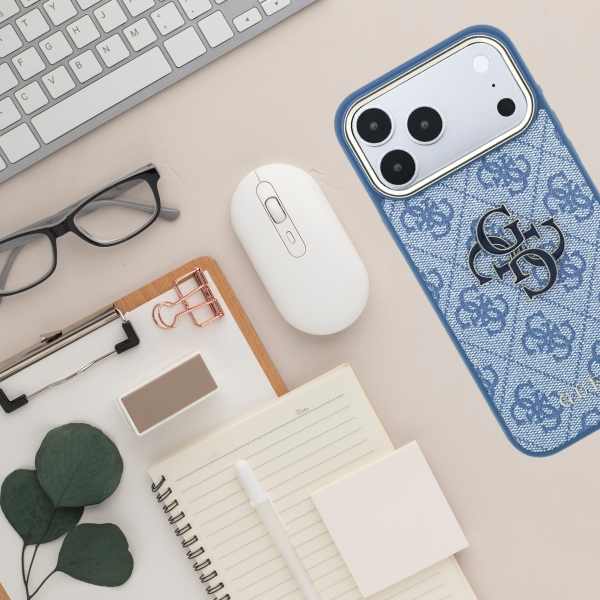 Dėklas Guess 4G & Big Resin Logo Case for iPhone 17 Pro / 18 Pro - Šviesiai mėlyna aprašymas - Prekės nuotrauka