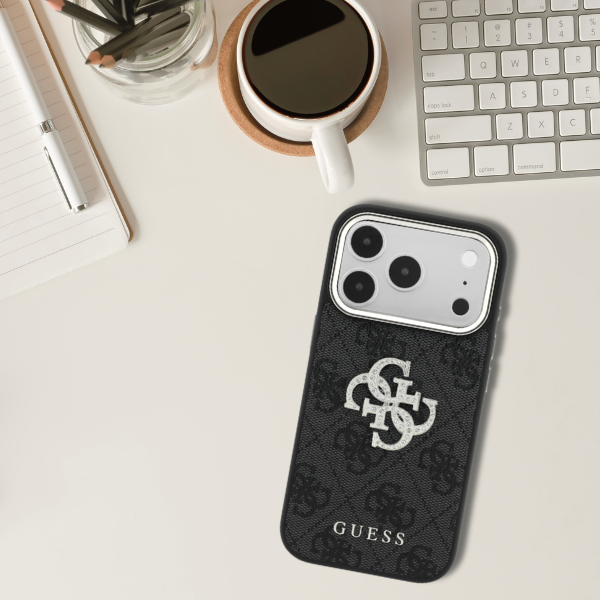 Dėklas Guess 4G & Big Strass Logo Case, skirta iPhone 17 Pro Max / 18 Pro Max – Juoda aprašymas - Prekės nuotrauka