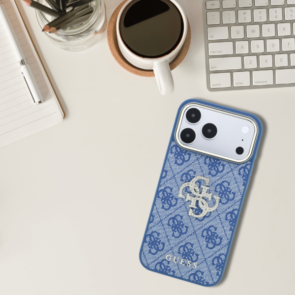 Dėklas Guess 4G & Big Strass Logo Case for iPhone 18 Pro / 17 Pro - Mėlyna aprašymas - Prekės nuotrauka