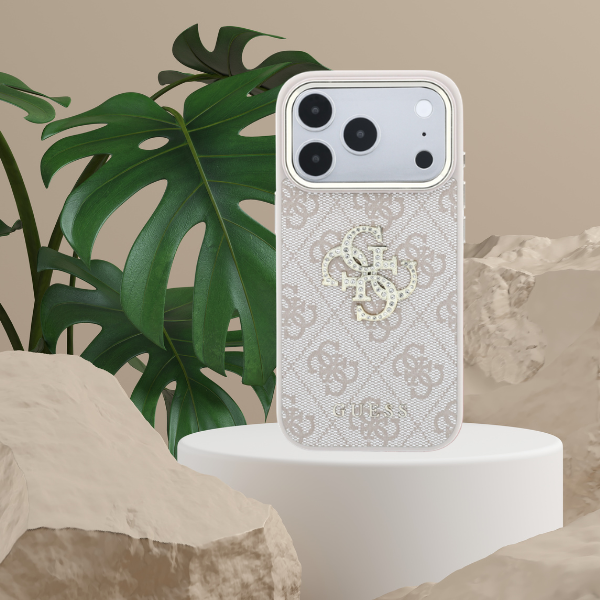 Dėklas Guess 4G & Big Strass Logo Case, skirta iPhone 17 Pro / 18 Pro - Rožinė aprašymas - Prekės nuotrauka