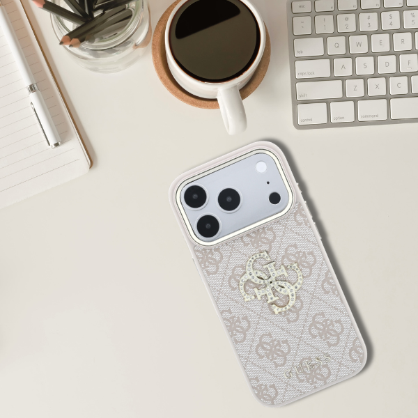 Dėklas Guess 4G & Big Strass Logo Case, skirta iPhone 17 Pro / 18 Pro - Rožinė aprašymas - Prekės nuotrauka
